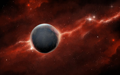 Obraz na płótnie Canvas Red nebula and planet
