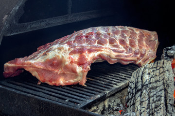 Raw pork ribs with salt and pepper ready for slow baking.
