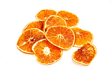 rings of dried tangerine on a white background
