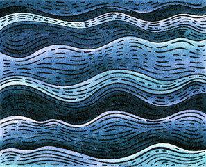 Hand drawn Sea wave. Abstract Watercolor sketch