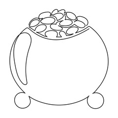 Continuous one line art drawing gold pot golden coins