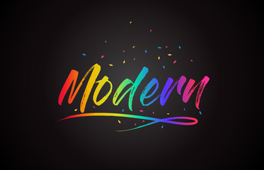 Modern Word Text with Handwritten Rainbow Vibrant Colors and Confetti.