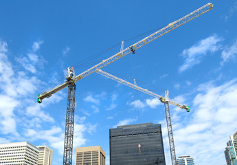Construction site, with Tower Crane, San Diego, California. USA. Blue sky background