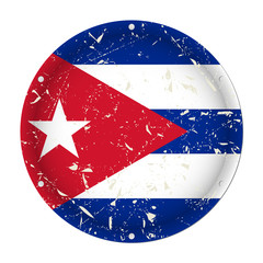 Cuba - round metal scratched flag, screw holes
