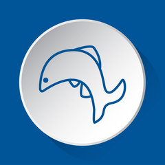 jumping fish, dolphin - blue icon on white button