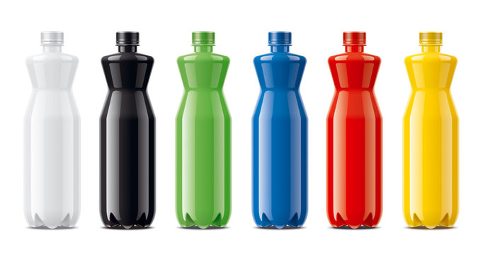 Bottles for juice, dairy drinks and other. Colored, not transparent version 