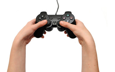 joystick in hand for playing on computer and game console