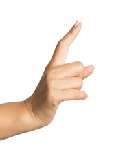Woman hand over white background