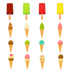 Set of colorful ice cream on white background