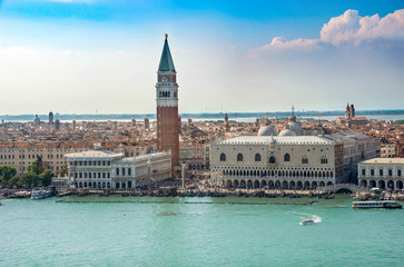 Fototapeta na wymiar .View over the lagoon of Venice with St. Mark's Square and Doge's Palace