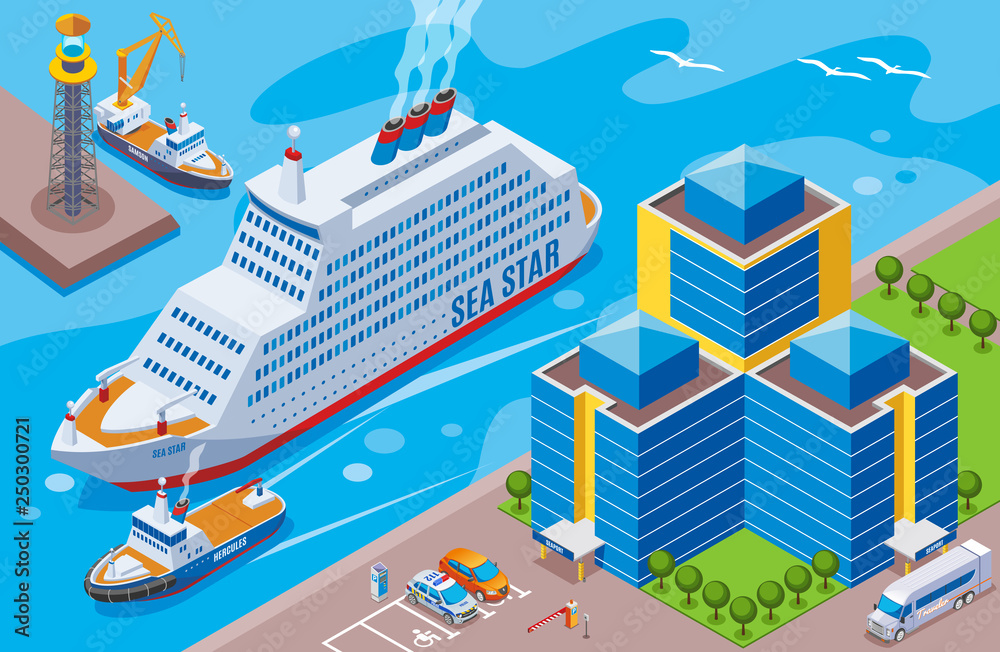 Wall mural Seaport Isometric Colored Concept