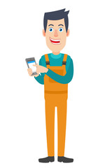 Worker using mobile phone