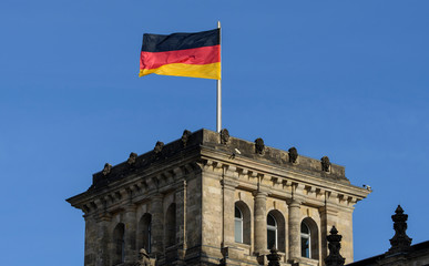 germany flag on the Reichstag building, Berlin