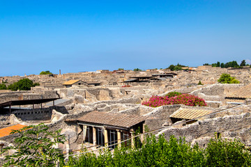 Fototapeta na wymiar View of the historical antique ruin of the city Pompei.