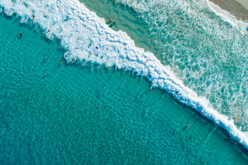 Aerial of beach with waves, Hawaii