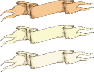 Three Retro Beige Blank Heraldic Ribbons