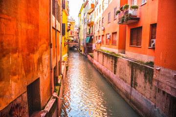 italian houses between the hidden canal of Reno river in Via Oberdan - Bologna - Emilia Romagna Italy © Luca Lorenzelli