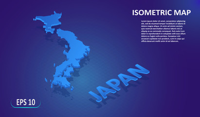 Isometric map of the JAPAN. Stylized flat map of the country on blue background. Modern isometric 3d location map with place for text or description. 3D concept for infographic. EPS 10