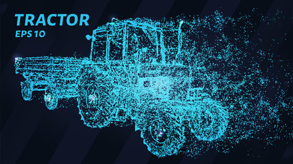 Tractor of particles on a dark background. Tractor of circles and points.