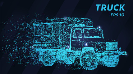 Truck of particles on a dark background. Truck of circles and dots.