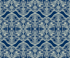 Seamless blue lace background with floral pattern