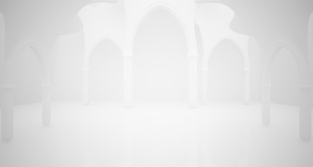 Abstract white gothic interior. 3D illustration and rendering.
