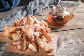 Brushwood - russian traditional cookies on wooden background