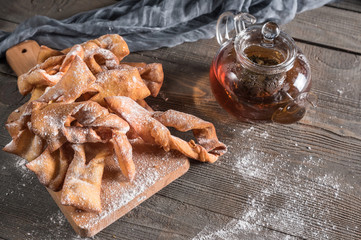 Brushwood - russian traditional cookies on wooden background