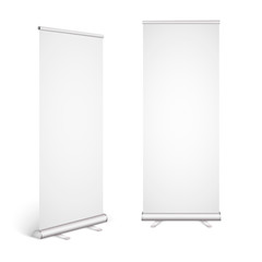 Roll up banner isolated on white background. Eps10 vector.