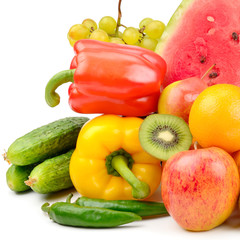 Fruits and vegetables isolated on white background.