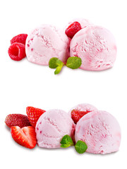 Strawberry ice cream on a white background