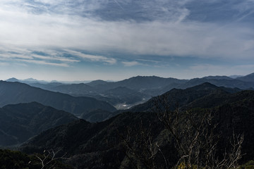 View from top of the mountain in cloudy day 