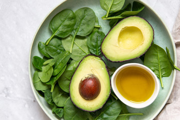 spinach and avocado. Vegetarian concept with copy space
