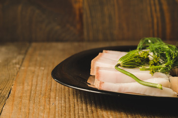 national Ukrainian dish fat with fennel on a wooden table