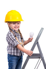 Little beautiful girl holding a led bulb