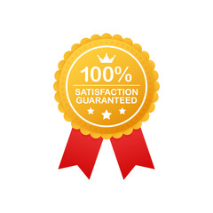 Gold Satisfaction Guarantee Emblem Seal. Medal Label Icon Seal Sign Isolated on White Background. Vector illustration.