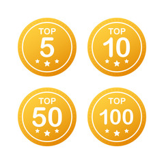 Vector set icon top rating: tor 5, top 10, top 50 and top 100 rating. Vector illustration.