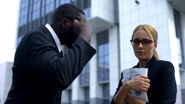 Gender discrimination at work, boss blaming female employee in startup failure