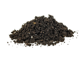 Pile of wet soil isolated on white background