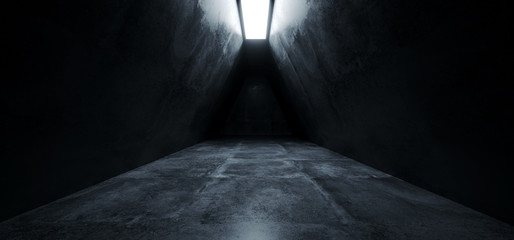 Triangle Shaped Grunge Concrete Sci Fi Futuristic Elegant Empty Dark Reflective Big Hall Scene Alien Ship Room Tunnel Corridor Glowing Studio Lights 3D Rendering