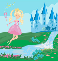 Obraz na płótnie Canvas funny fairy and a medieval castle