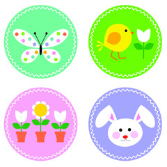 Easter circle icons with bunny chick and flowers