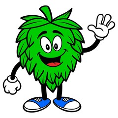Hop Mascot Waving  - A vector cartoon illustration of a Oktoberfest Hop mascot waving his hand.