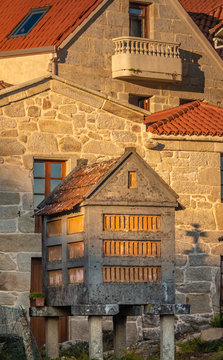 The beautiful old village of Combarro, near Sanxenxo, Pontevedra, Galicia, Spain. It has an outstanding collection of horreos (granaries) and cruceiros (calvary sculptures).