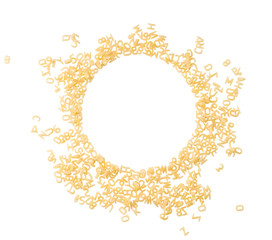 Alphabet made of macaroni letters isolated on white background with clipping path
