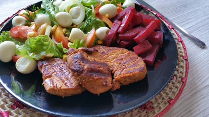 Salad with pork fillet. Healthy food