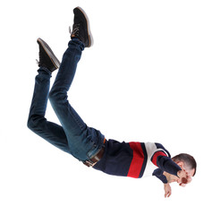 Side view of man in zero gravity or a fall.