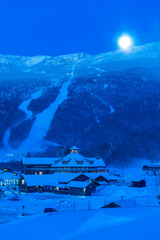Moon setting of Mt. Mansfield, Stowe, Vermont, USA