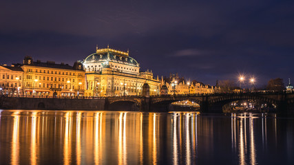 Fototapeta na wymiar Prague,National Theatre. Czech Republic, beautiful reflections in river water.