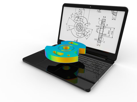 3D render - computer aided design part finite element analysis